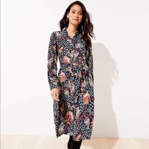 Loft Floral Tie Waist Midi Dress